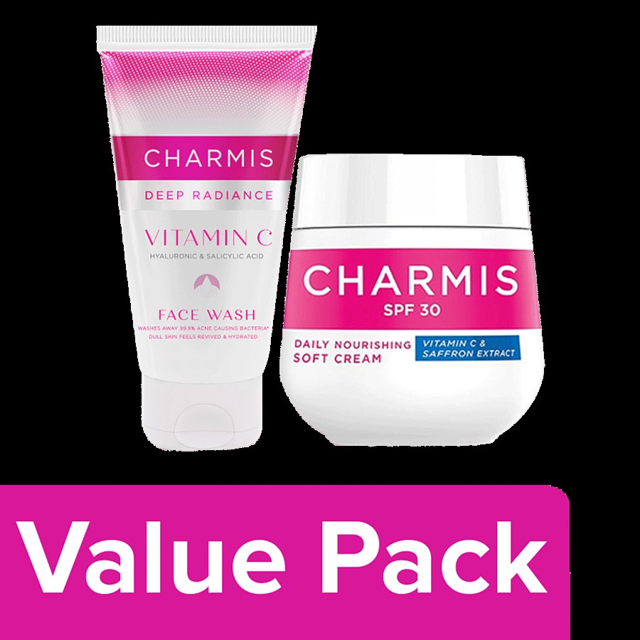 Charmis Glow Combo-Vitamin C Facewash & Soft Cream With Saffron Extract