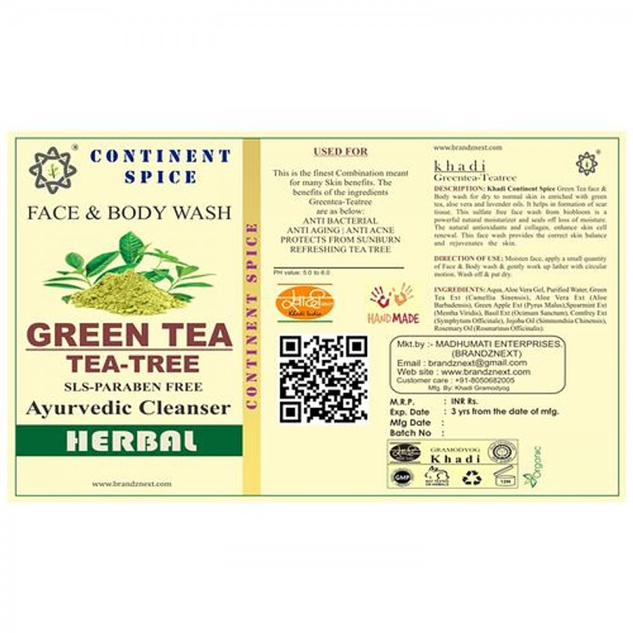 Continent Spice Khadi Ayurvedic Face & Body Wash Cleanser - Green Tea