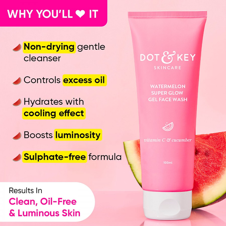 Dot & Key Watermelon Super Glow Facial Gel Cleanser - Visibly Brightens Skin