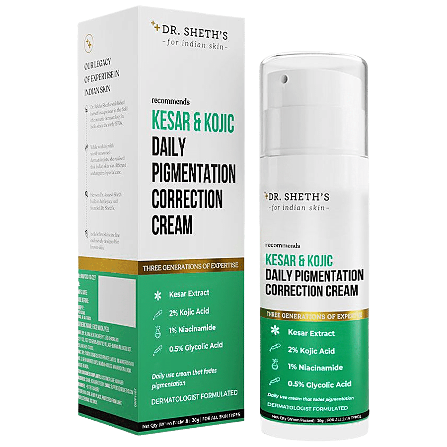 Dr. Sheth's Kesar & Kojic Daily Pigmentation Correction Cream - Reduces Dark Spots