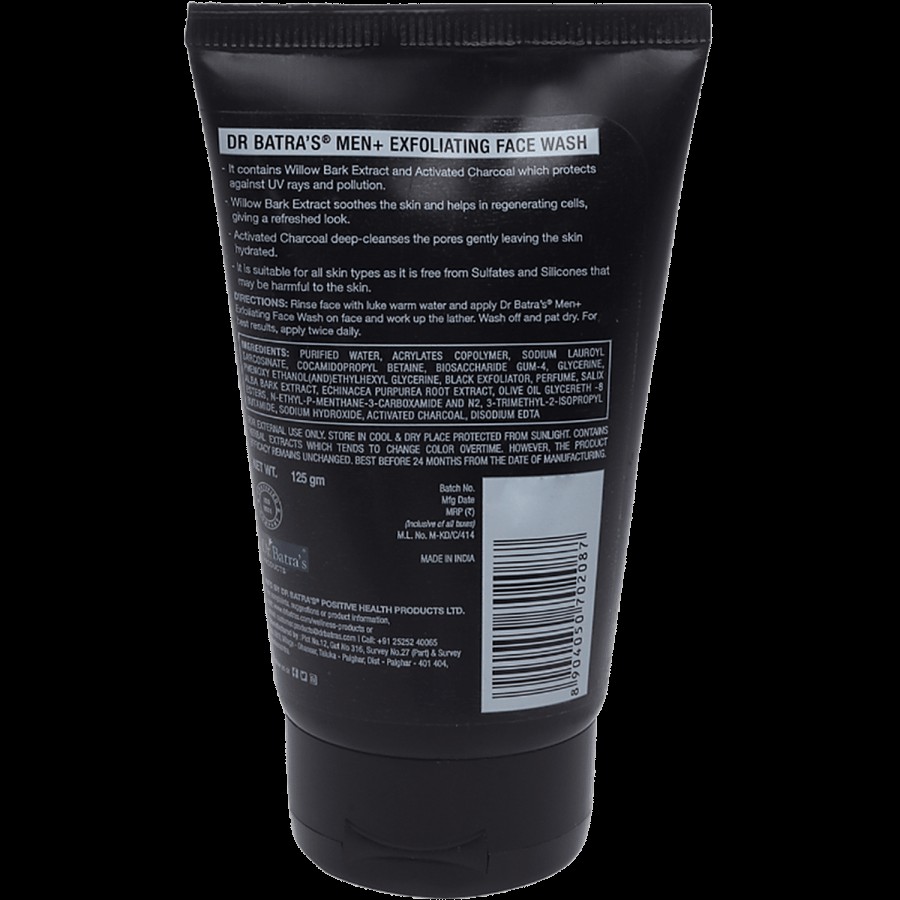 Dr Batra's  Men+ Exfoliating Face Wash With Willow & Activated Charcoal - Cleans Pores