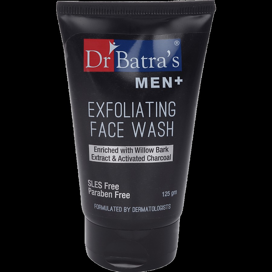 Dr Batra's  Men+ Exfoliating Face Wash With Willow & Activated Charcoal - Cleans Pores