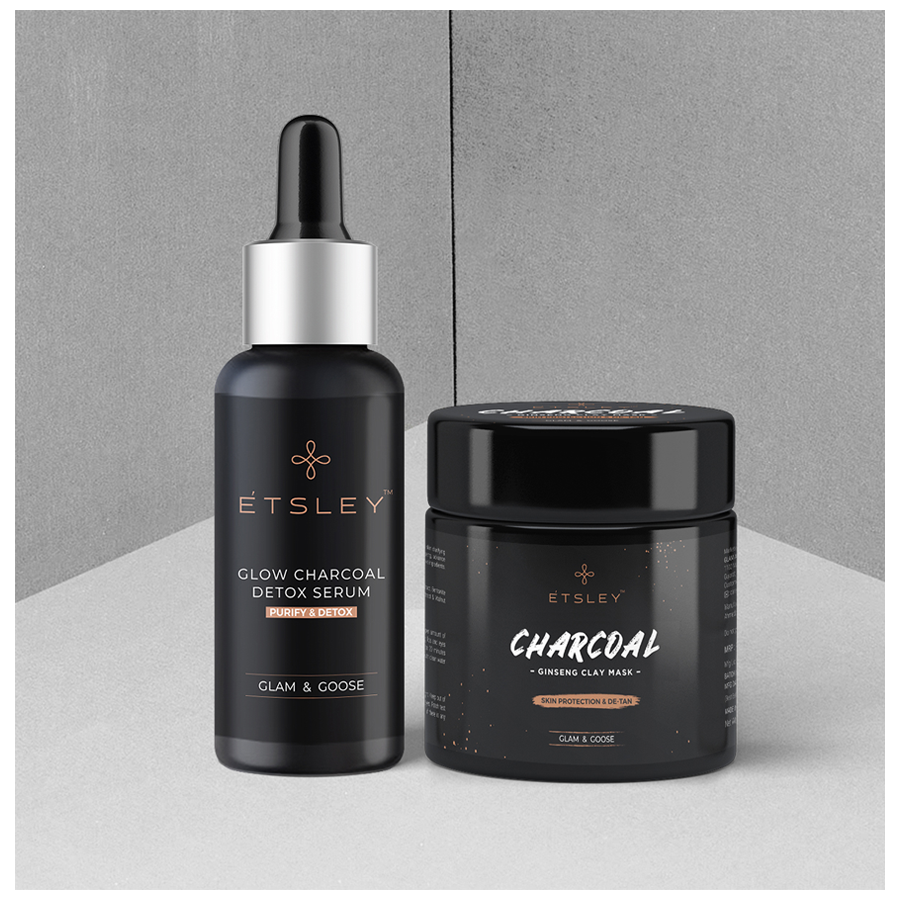 ETSLEY Charcoal Mud Combo - Charcoal Ginseng Clay Mask & Glow Charcoal Purify & Detox Face Serum