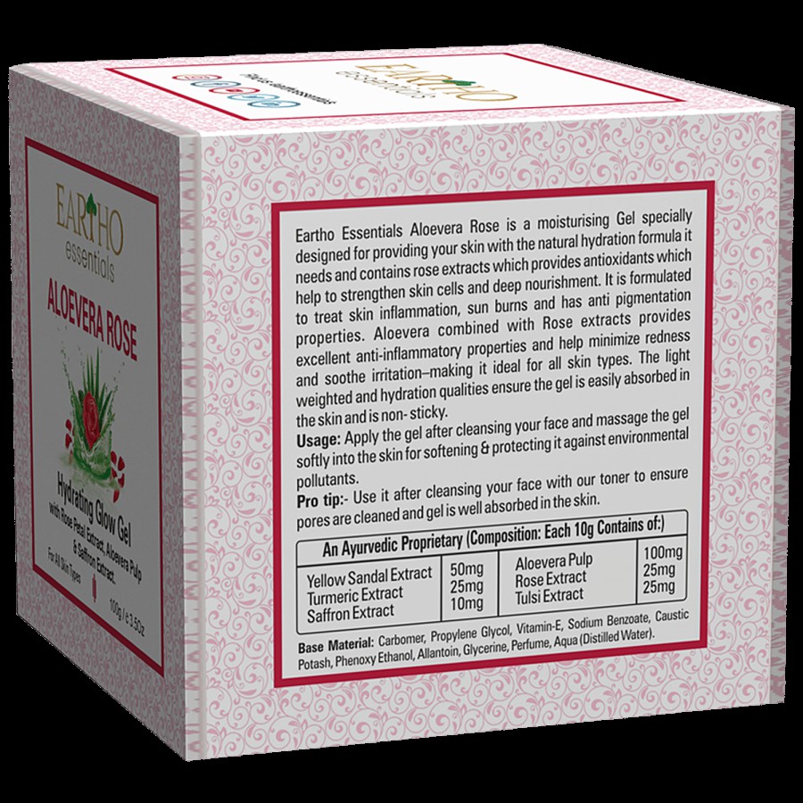 Eartho Essentials Aloe Vera Rose Gel - Hydrating With Saffron Extract