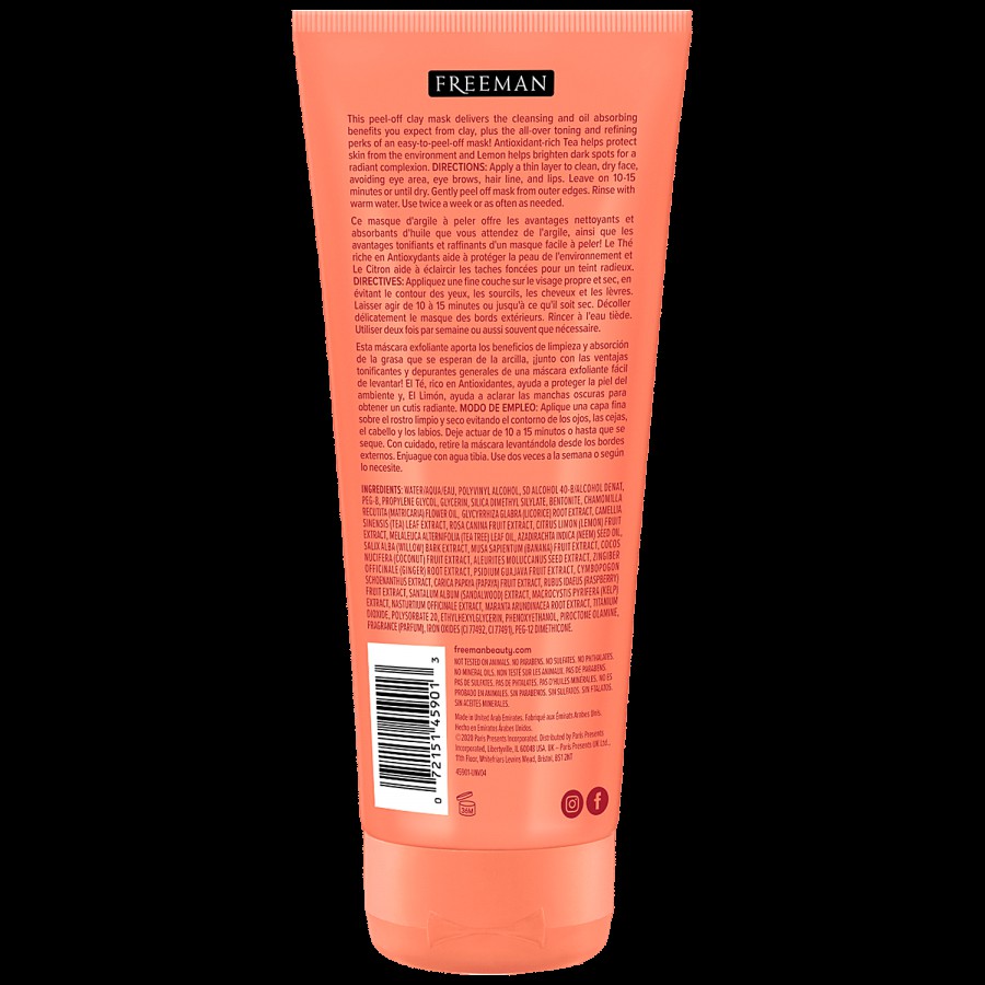 FREEMAN Clearing Peel-Off Clay Mask - Sweet Tea & Lemon