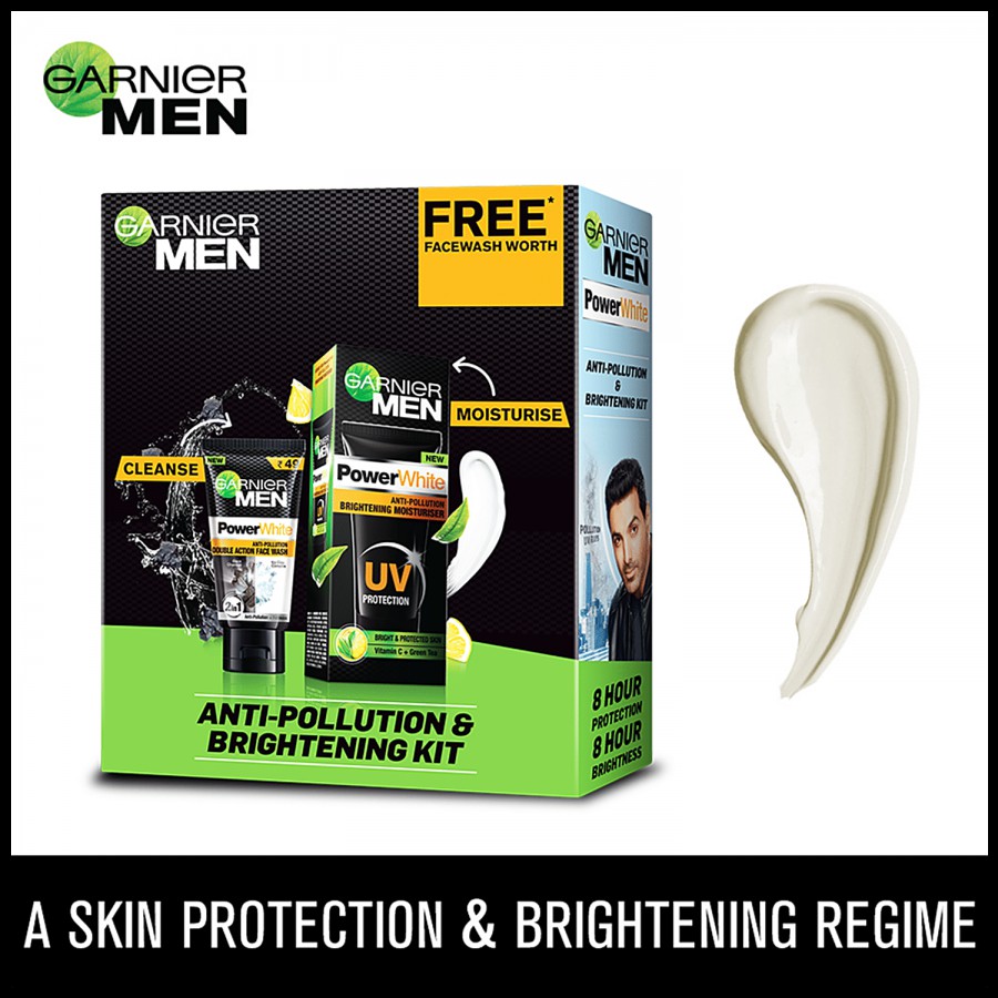 Garnier Men Power White Anti-Pollution & Brightening  Kit - With Lemon & Green Tea Extracts