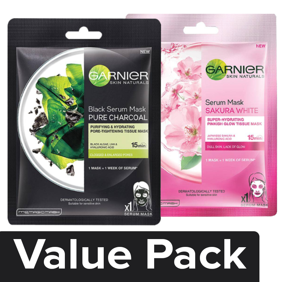 Garnier Skin Natural Serum sheetmask (2 Sakura white + Charcoal)