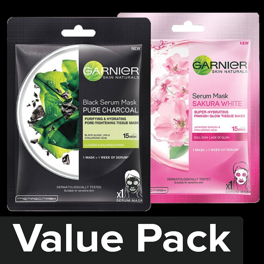 Garnier Skin Natural Serum sheetmask (2 Sakura white + Charcoal)