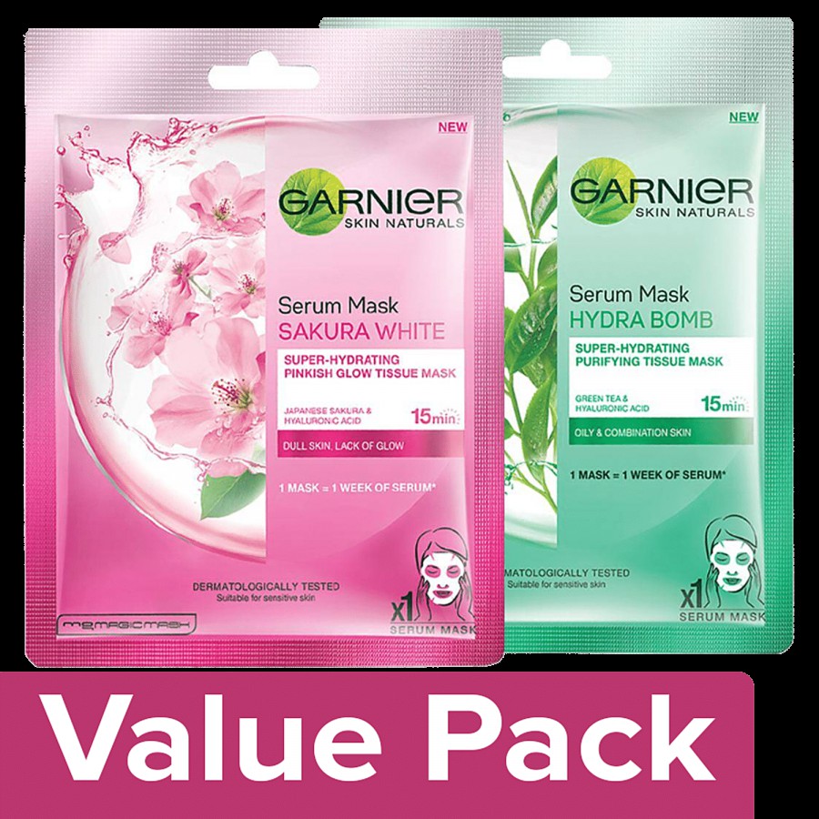 Garnier Skin Natural Serum sheetmask (3 Sakura white +3 Green Tea)