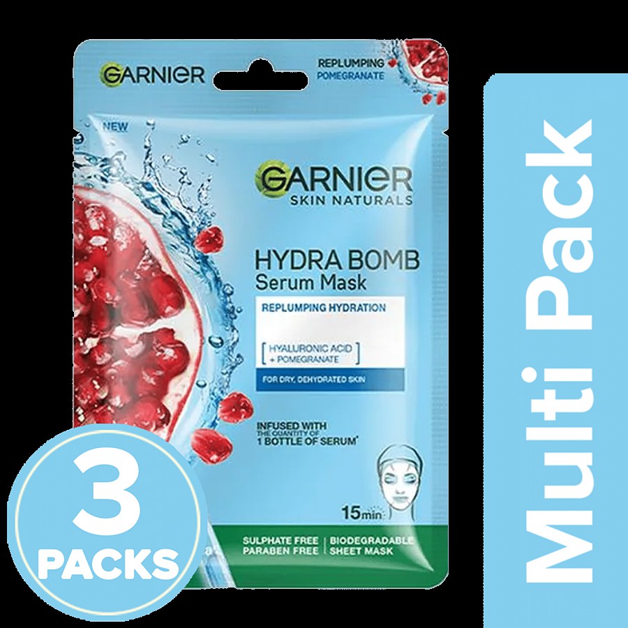 Garnier Skin Naturals Hydra Bomb Face Serum Sheet Mask - Hyaluronic Acid & Pomegranate