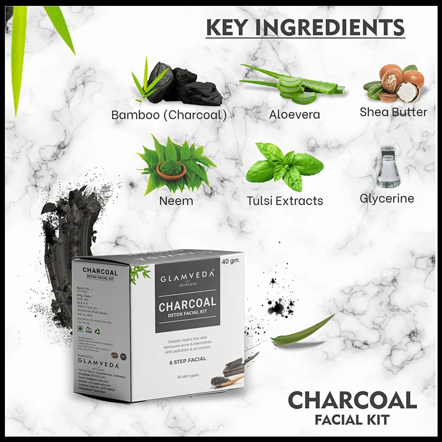 Glamveda Charcoal Detox Facial Kit - Deeply Cleans Pores