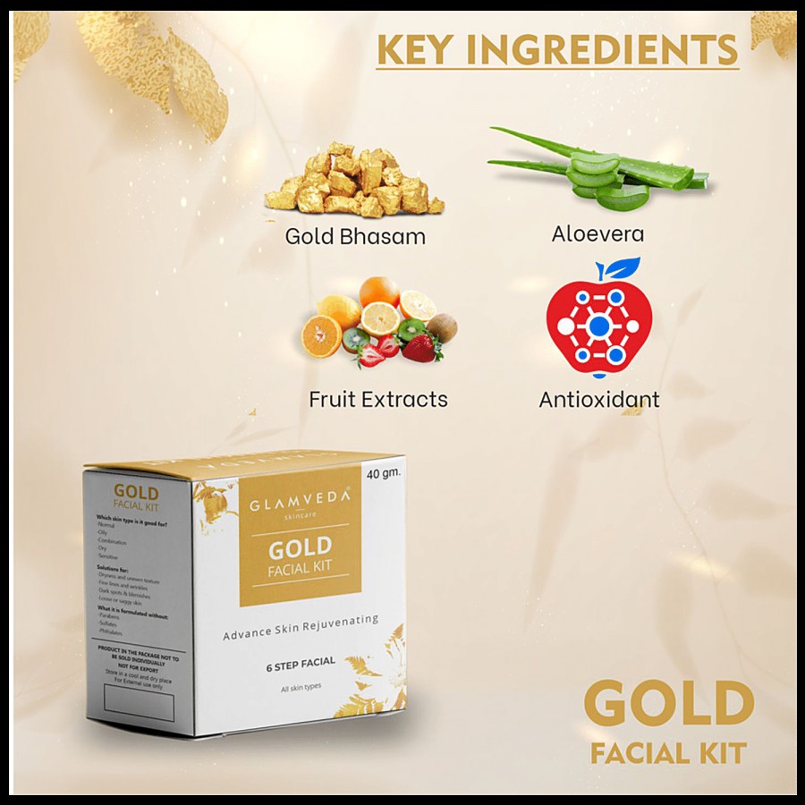 Glamveda Gold Advance Skin Rejuvenating Facial Kit - Provides Glow