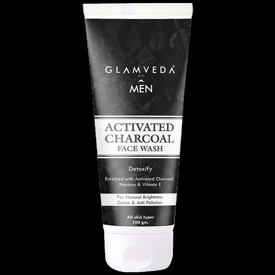 Glamveda Men Activated Charcoal Face Wash - Detoxifies Skin