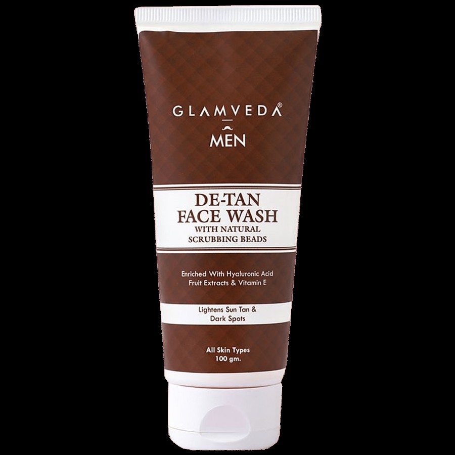 Glamveda Men De-Tan Face Wash - With Natural Scrubbing Beads