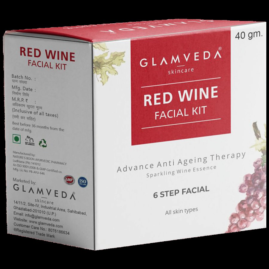 Glamveda Red Wine Advanced Anti Ageing Therapy Facial Kit - Provides Glow