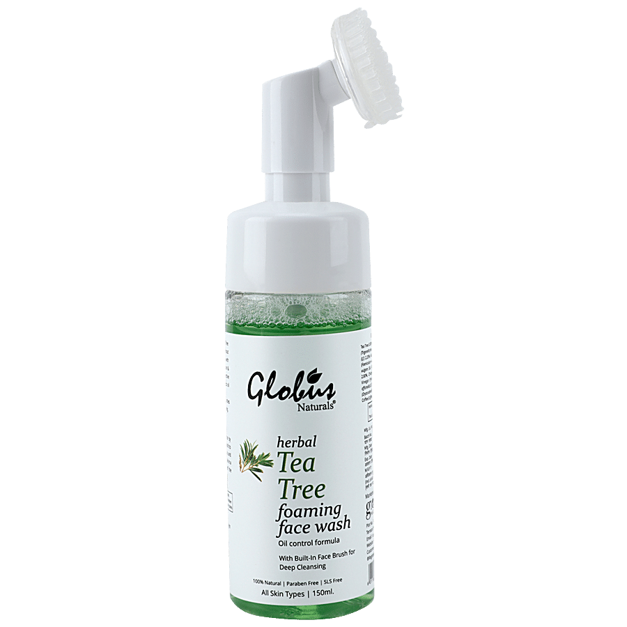 Globus Naturals Tea Tree Acne Control Foaming Face wash With Silicon Face Massage Brush - No Parabens