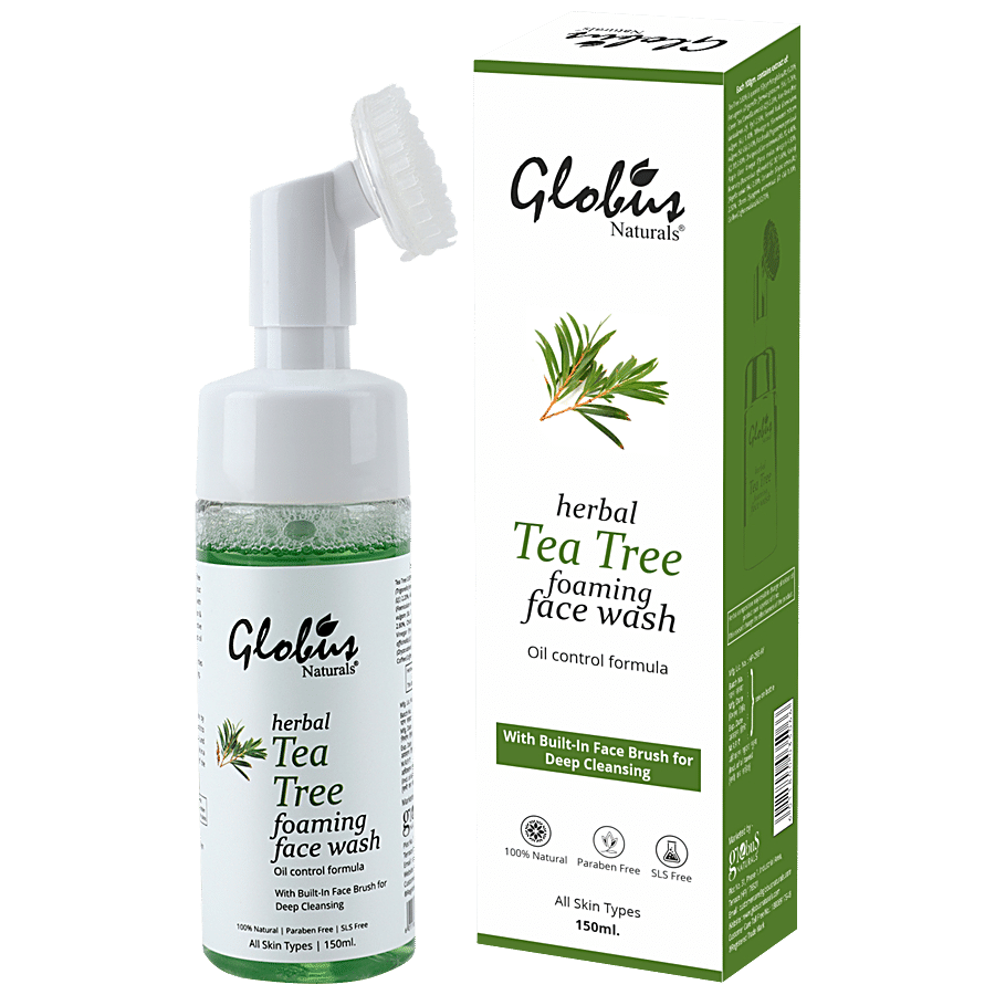 Globus Naturals Tea Tree Acne Control Foaming Face wash With Silicon Face Massage Brush - No Parabens