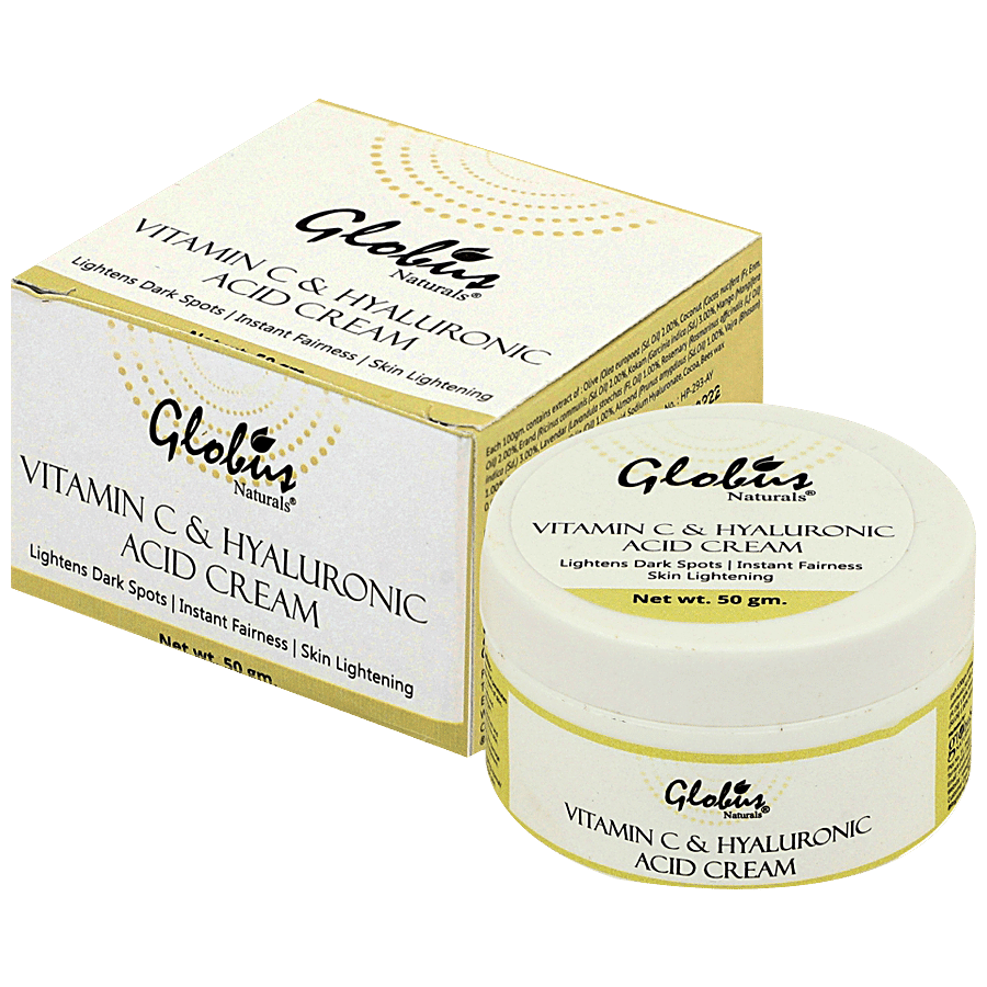 Globus Naturals Vitamin C & Hyaluronic Acid Cream - Lightens Dark Spots