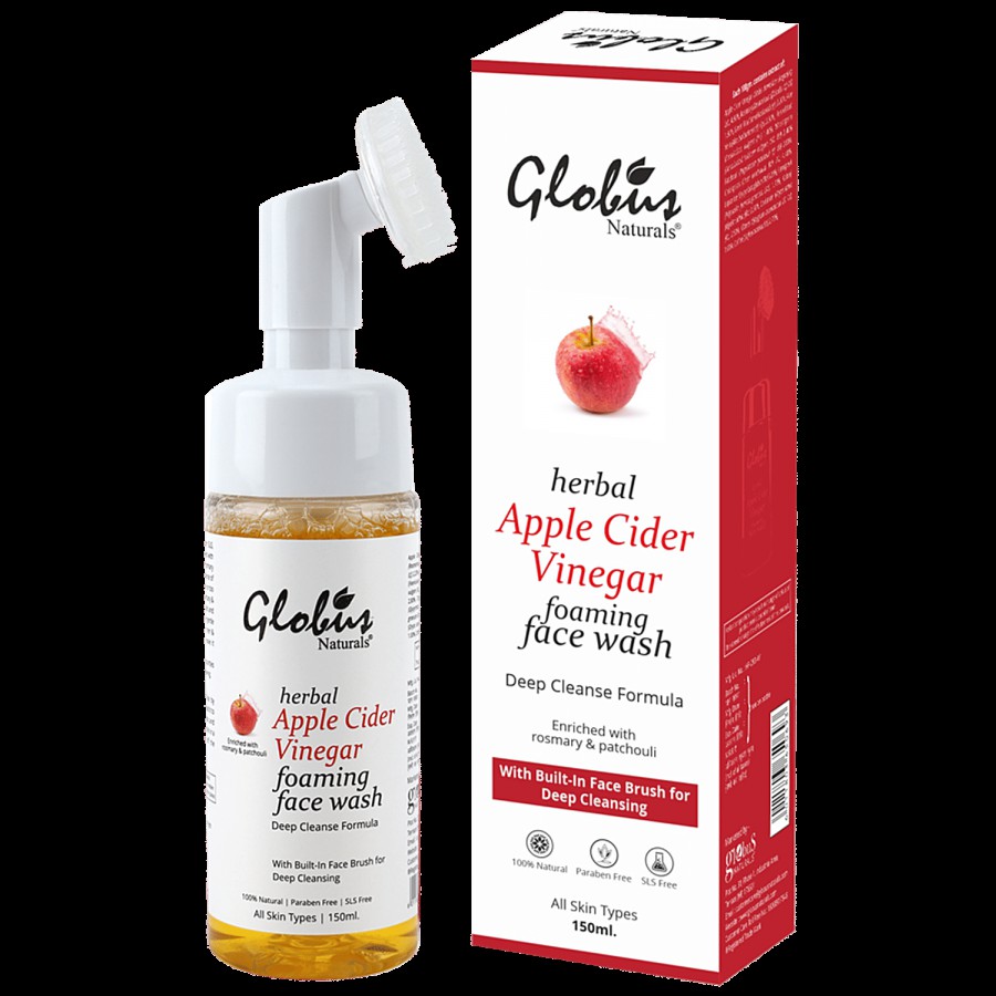 Globus Naturals Apple Cider Vinegar Foaming Facial Cleanser with Silicon Face Massage Brush  - For Deep Cleansing