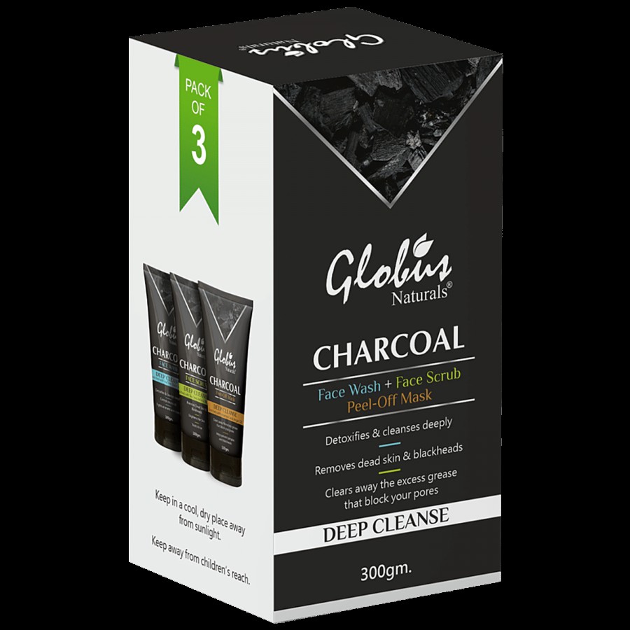 Globus Naturals Charcoal Detoxifying De-Tan Facial Kit - Fash Wash