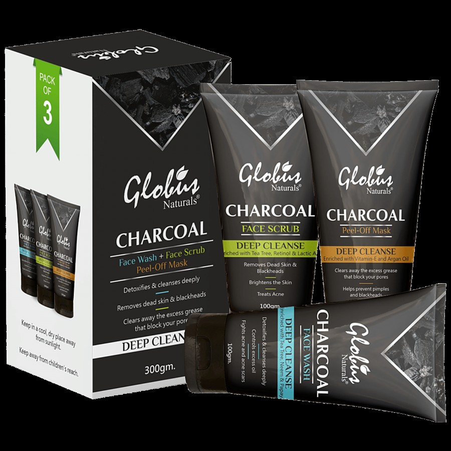 Globus Naturals Charcoal Detoxifying De-Tan Facial Kit - Fash Wash