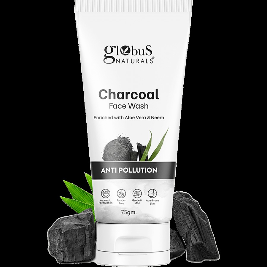 Globus Naturals Charcoal Face Wash - With Aloe Vera & Neem