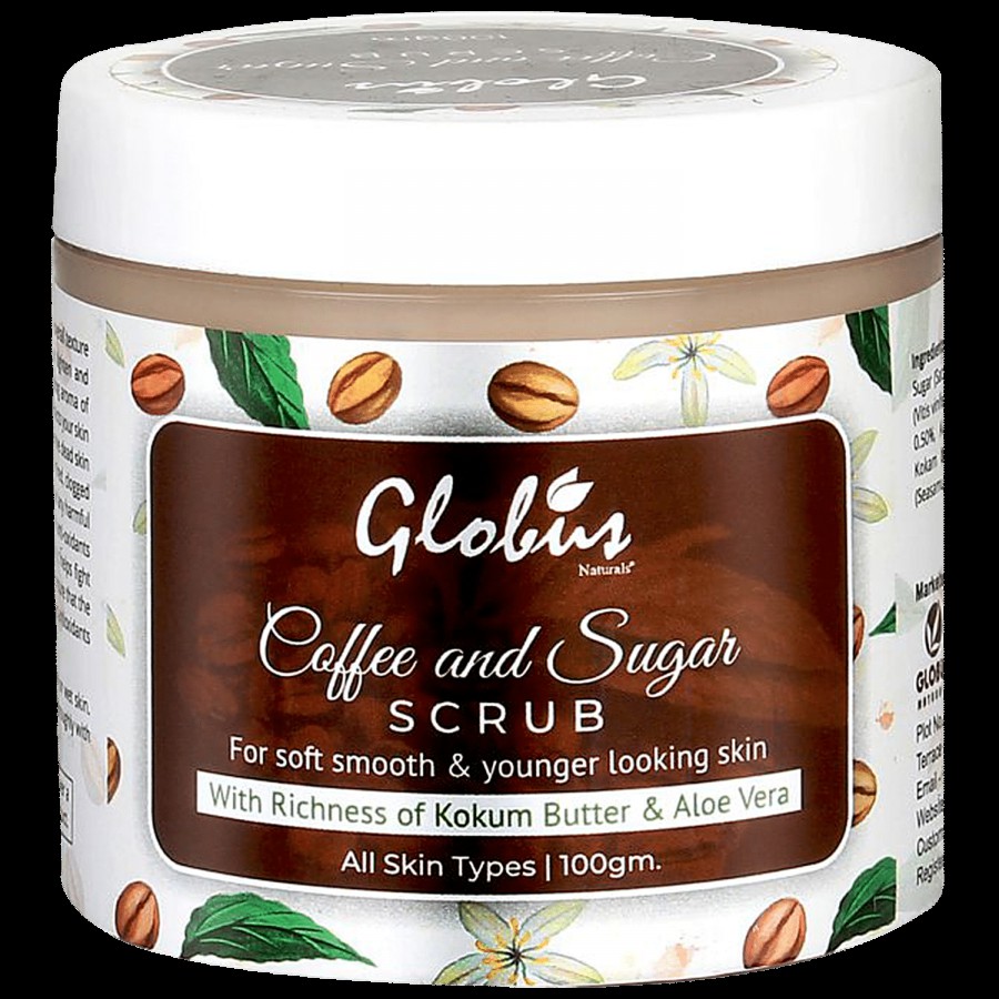 Globus Naturals Detoxifying Coffee and Sugar Scrub - For Soft Smooth & Younger Looking Skin