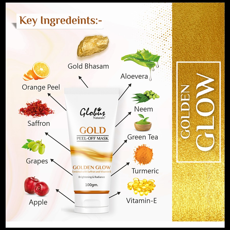 Globus Naturals Golden Glow Peel-Off Mask - With Vitamin-E & Saffron