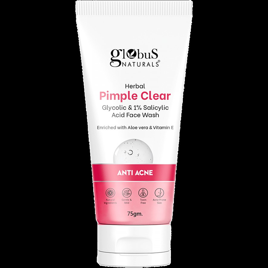 Globus Naturals Herbal Pimple Clear Glycolic & 1% Salicylic Acid Face Wash