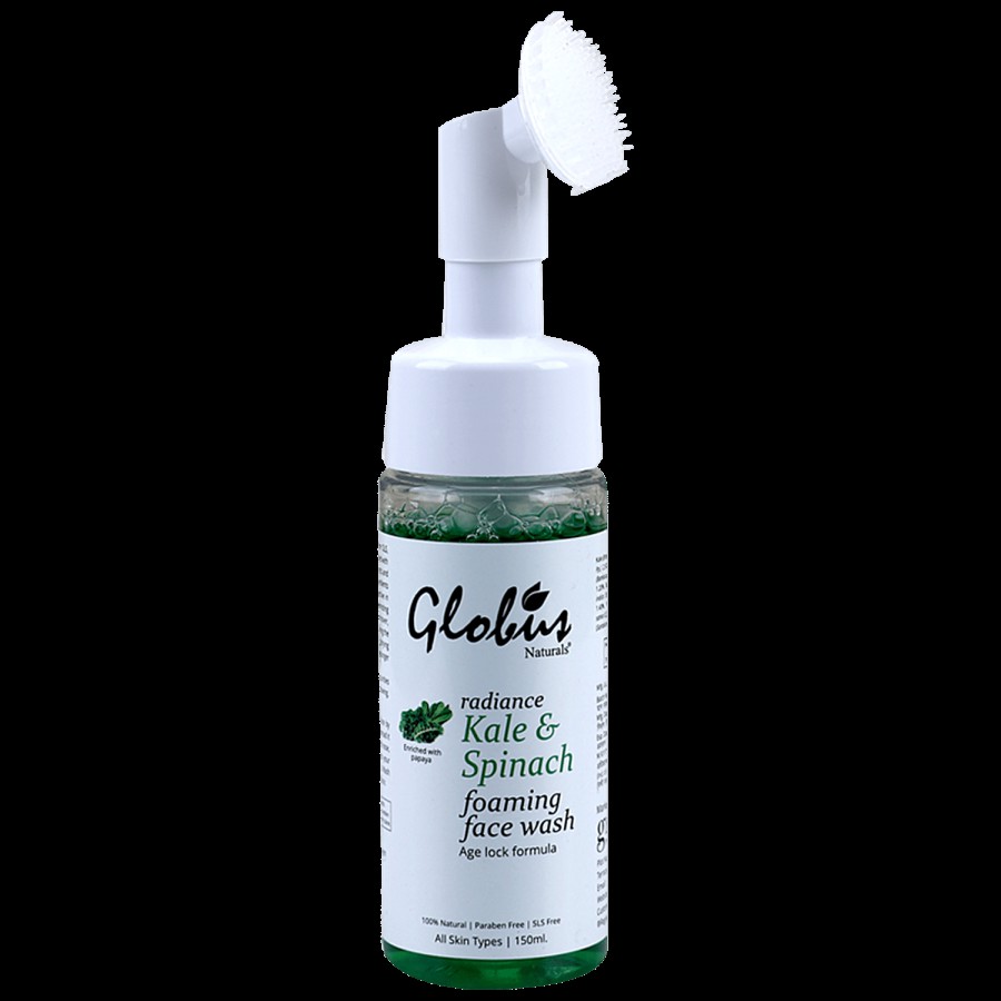 Globus Naturals Kale & Spinach Anti-Aging  Foaming Face Wash With Silicon Face Massage Brush - No Parabens