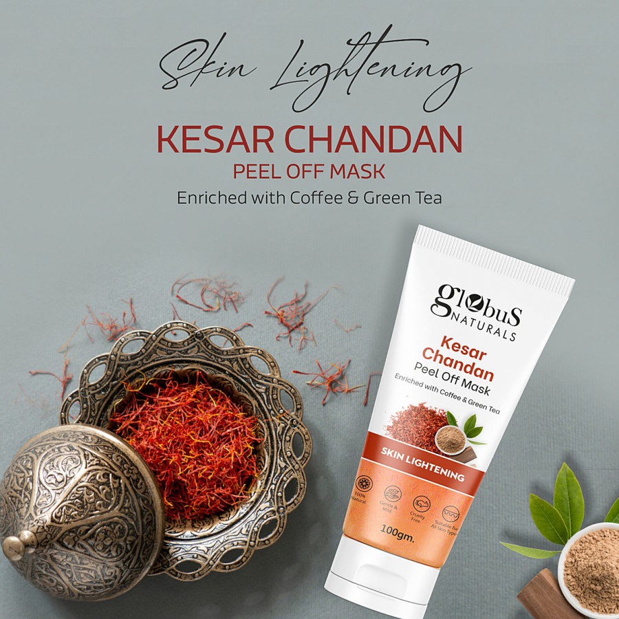 Globus Naturals Kesar Chandan Peel off Mask Enriched with Multani Mitti & Coffee