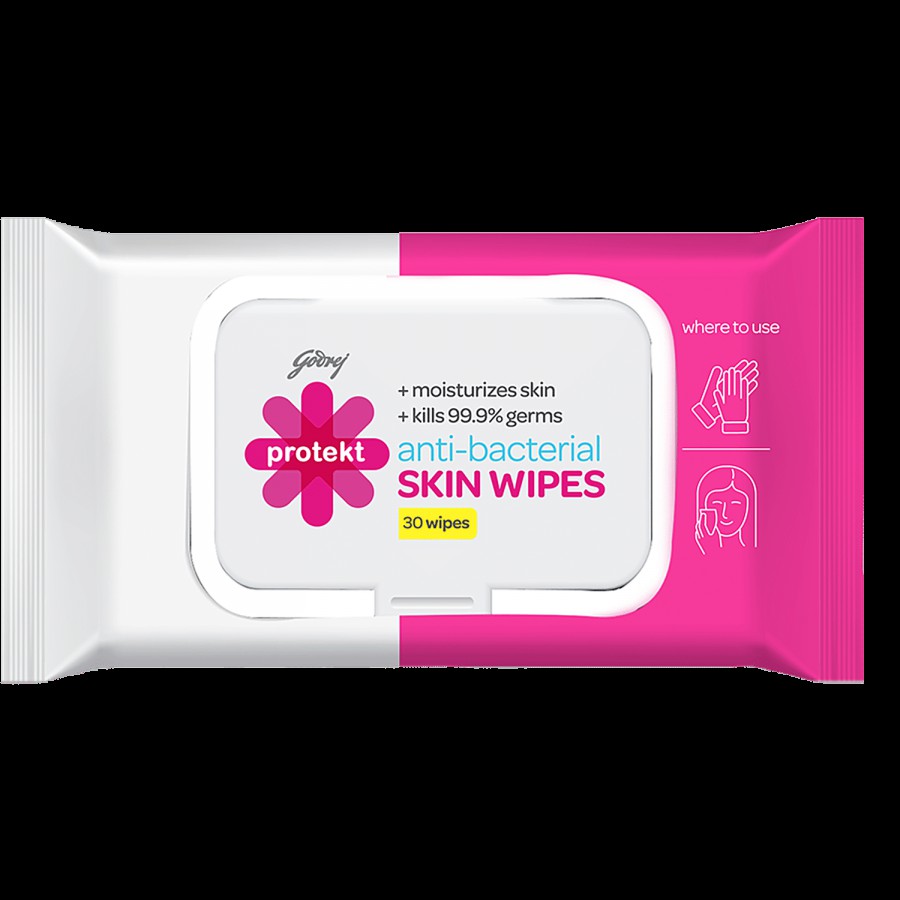 Godrej Protekt Anti-bacterial Skin Wipes - Kills 99.9% Germs and Moisturizes Skin