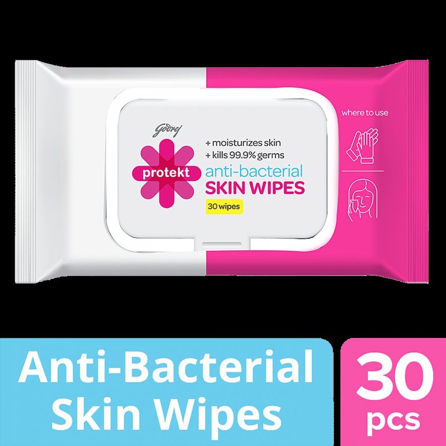 Godrej Protekt Anti-bacterial Skin Wipes - Kills 99.9% Germs and Moisturizes Skin