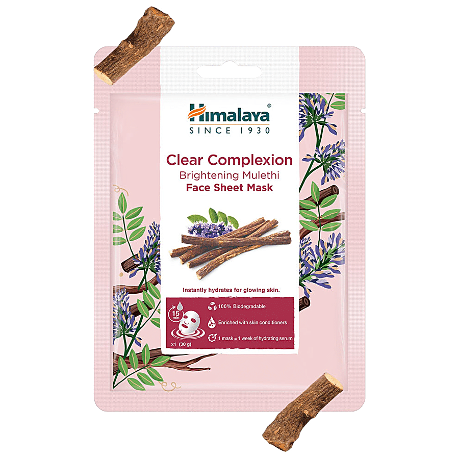 Himalaya Clear Complexion Brightening Mulethi Face Sheet Mask - Instantly Hydrates For Glowing Skin