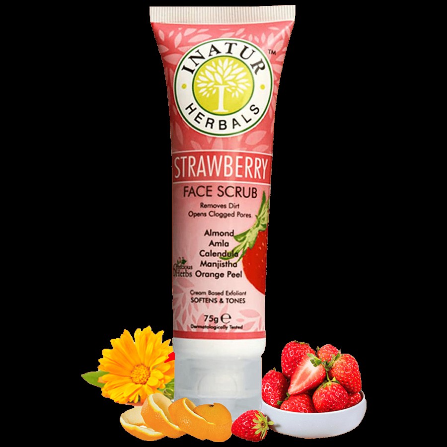 INATUR  Strawberry Face Scrub - Almond & Amla