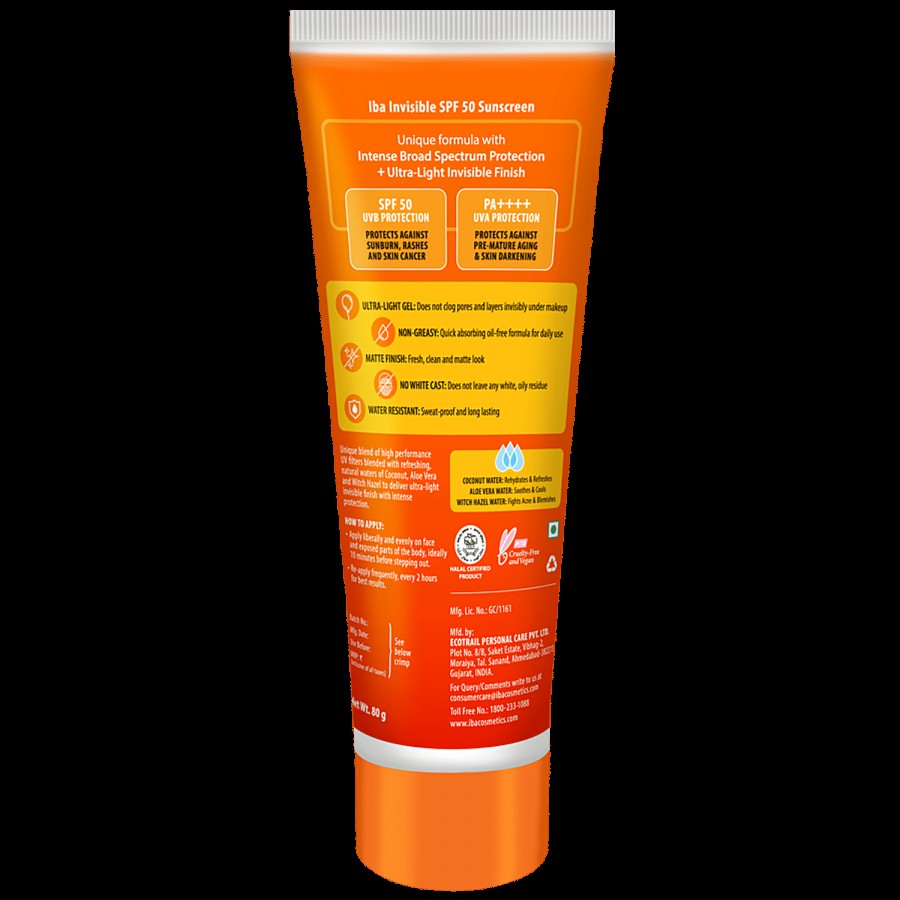 Iba Invisible Sunscreen Gel - SPF 50 Broad Spectrum UVA/UVB