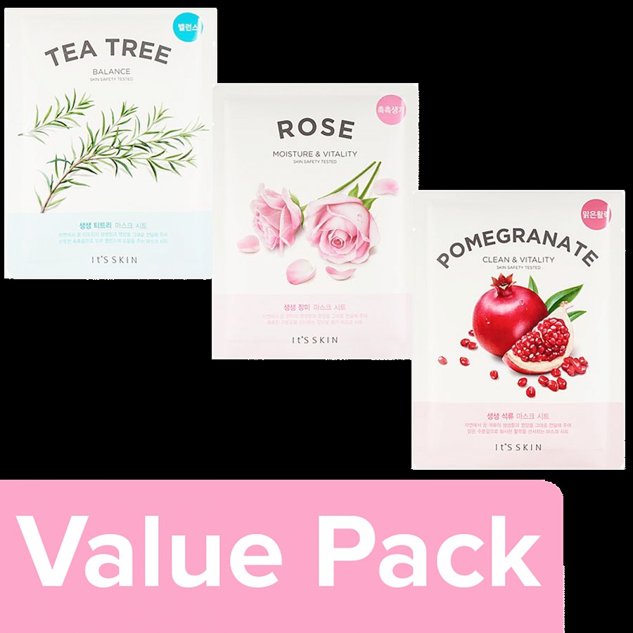 It's Skin The Fresh Mask Sheet- Rose + Pomegranate + Tea Tree (1 pc Each)