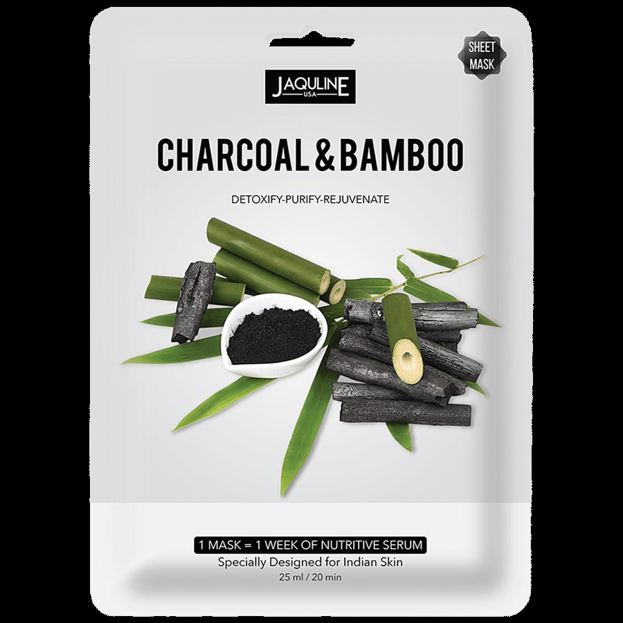 Jaquline USA Charcoal & Bamboo Sheet Mask - For Detoxifying & Purifying