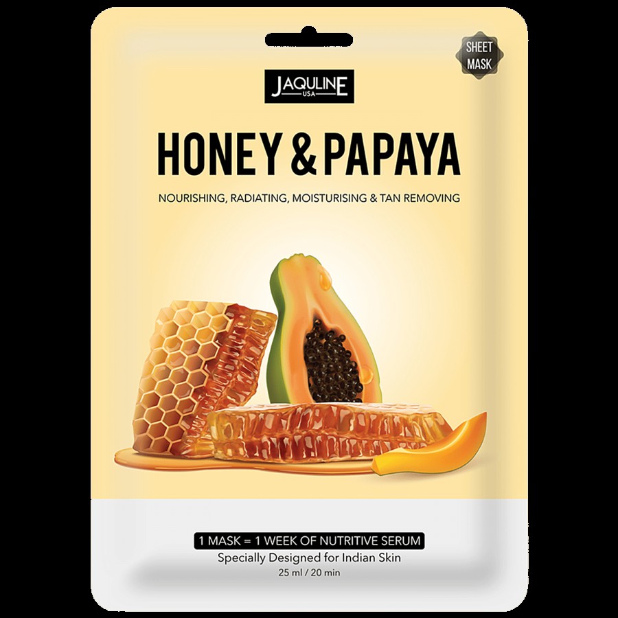 Jaquline USA Honey & Papaya Sheet Mask - For Nourishing & Tan Removing