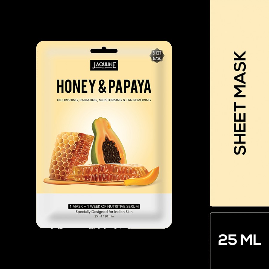 Jaquline USA Honey & Papaya Sheet Mask - For Nourishing & Tan Removing