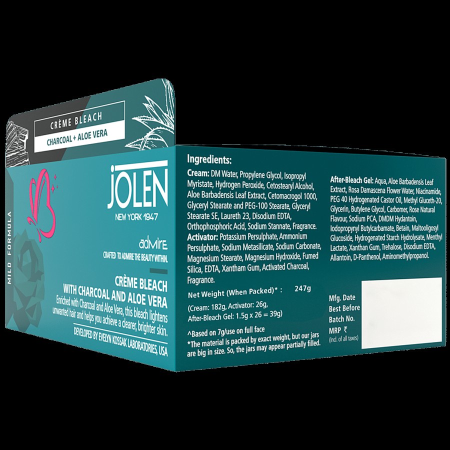 Jolen New York Crème Bleach With Charcoal & Aloe Vera - For Even Toned Skin