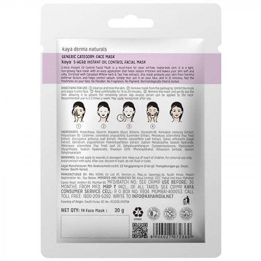 Kaya Clinic 5-Herb Instant Oil Control Facial Mask - 15 Mins to Fresher Skin