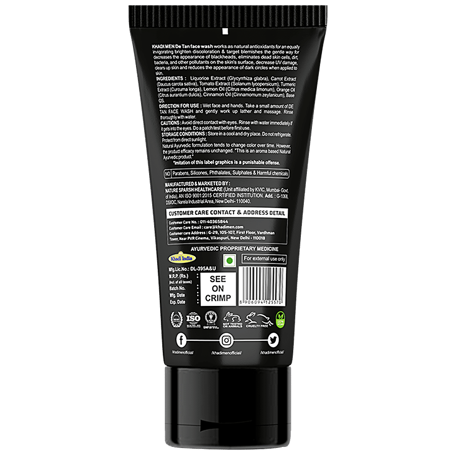 Khadi Men De-Tan Face Wash - Reduces Oilness