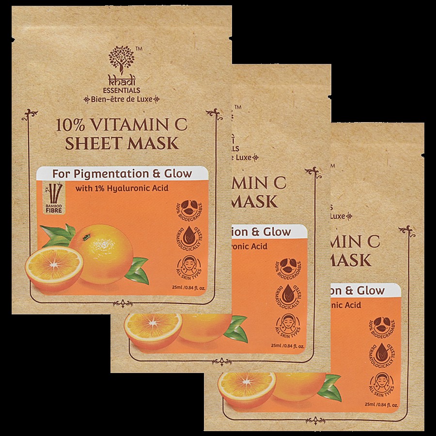 Khadi Essentials 10% Vitamin C Sheet Mask - With 1% Hyaluronic Acid