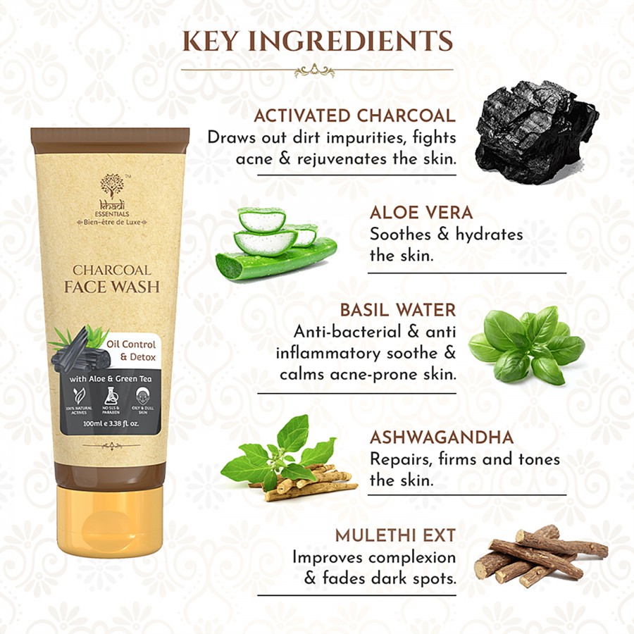 Khadi Essentials Charcoal Face Wash - With Aloe Vera & Green Tea