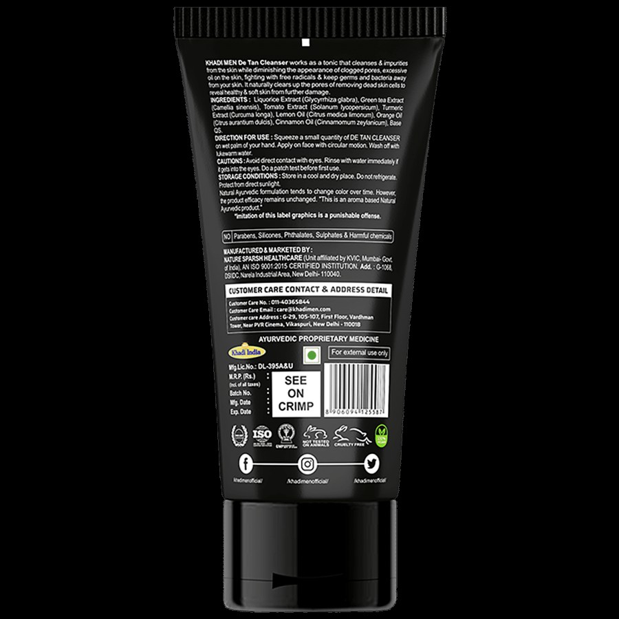 Khadi Men De-Tan Face Cleanser - Brightens & Lightens The Skin