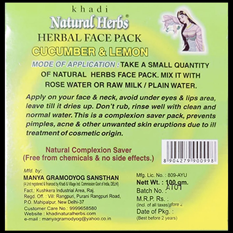 Khadi Natural Herbs Herbal Face Pack -  Cucumber & Lemon