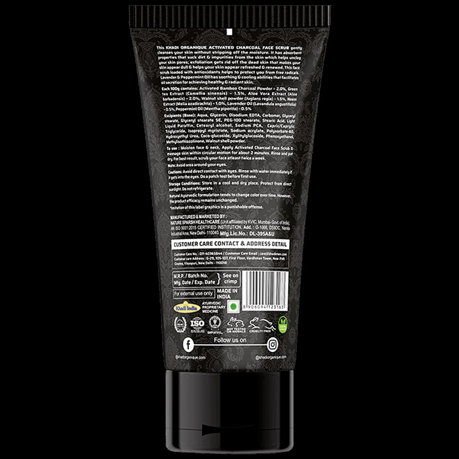 Khadi Organique Activated Bamboo Charcoal Face Scrub - 100 % Natural & Preservative