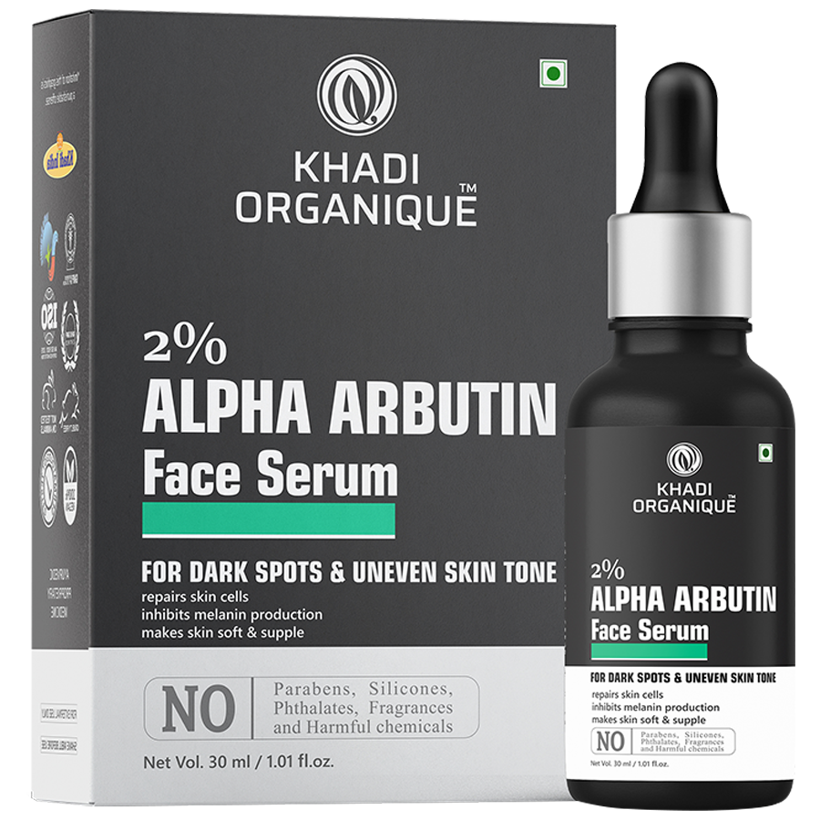 Khadi Organique Alpha Arbutin 2% + Hyaluronic Acid 1% Face Serum - For Pigmentation & Dark Spots