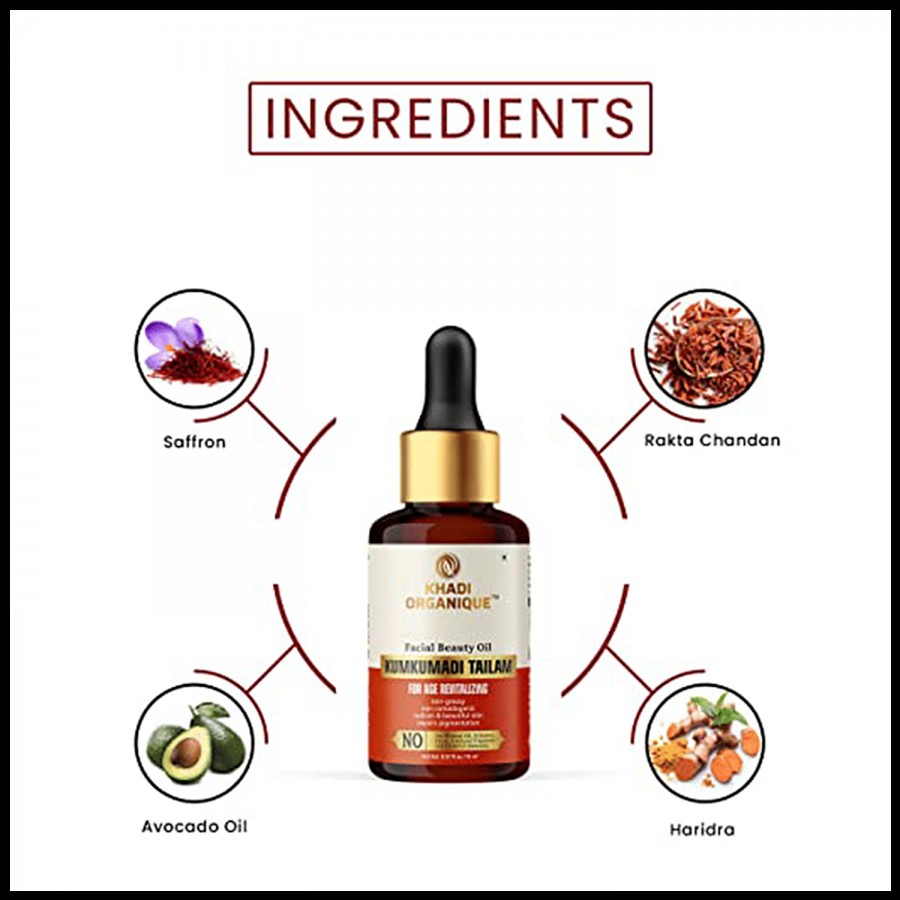 Khadi Organique Kumkumadi Tailam Face Beauty Oil - For Age Revitalizing